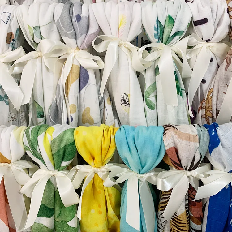 Hot Soft Breathful Organic Muslin Square Bamboo Fabric  30% Cotton 70% Bamboo Fabric By Meter For Newborn Baby