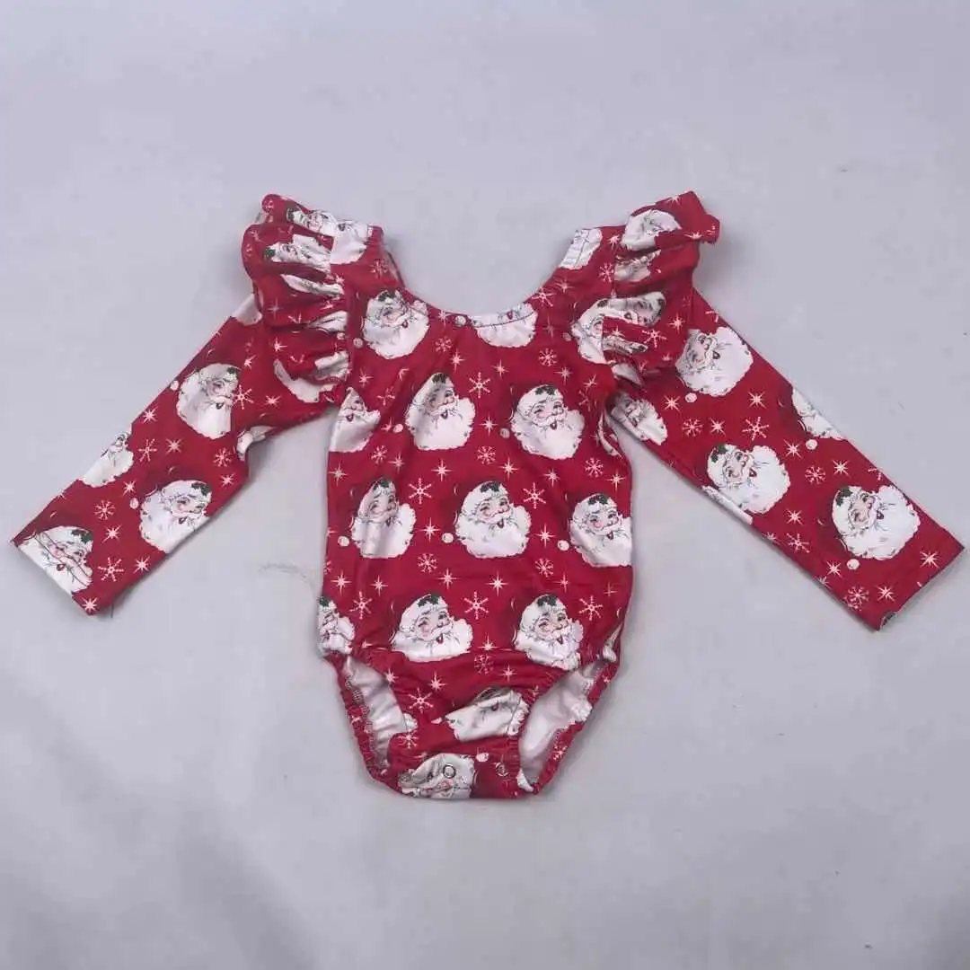 Oem Детский бутик, оптовая продажа, комбинезон для новорожденных, Рождественский купальник с принтом Санта Клауса, весенний комбинезон, одежда для маленьких девочек