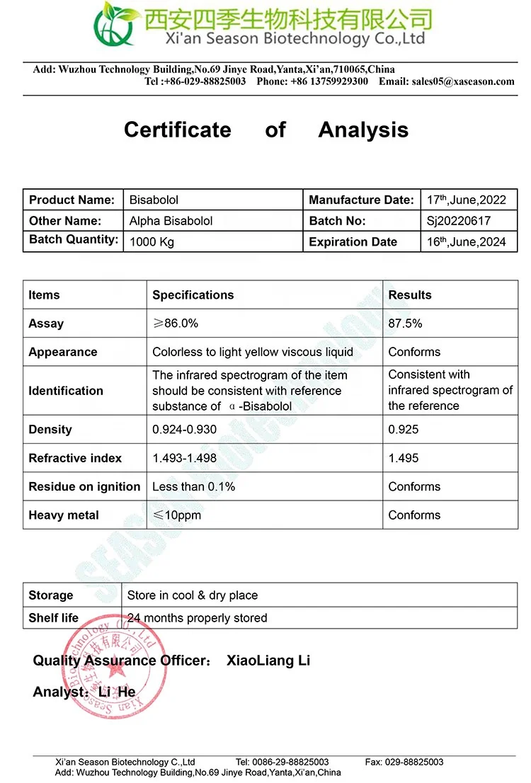 Natural Source Alpha-Bisabolol Cosmetics Alpha Bisabolol