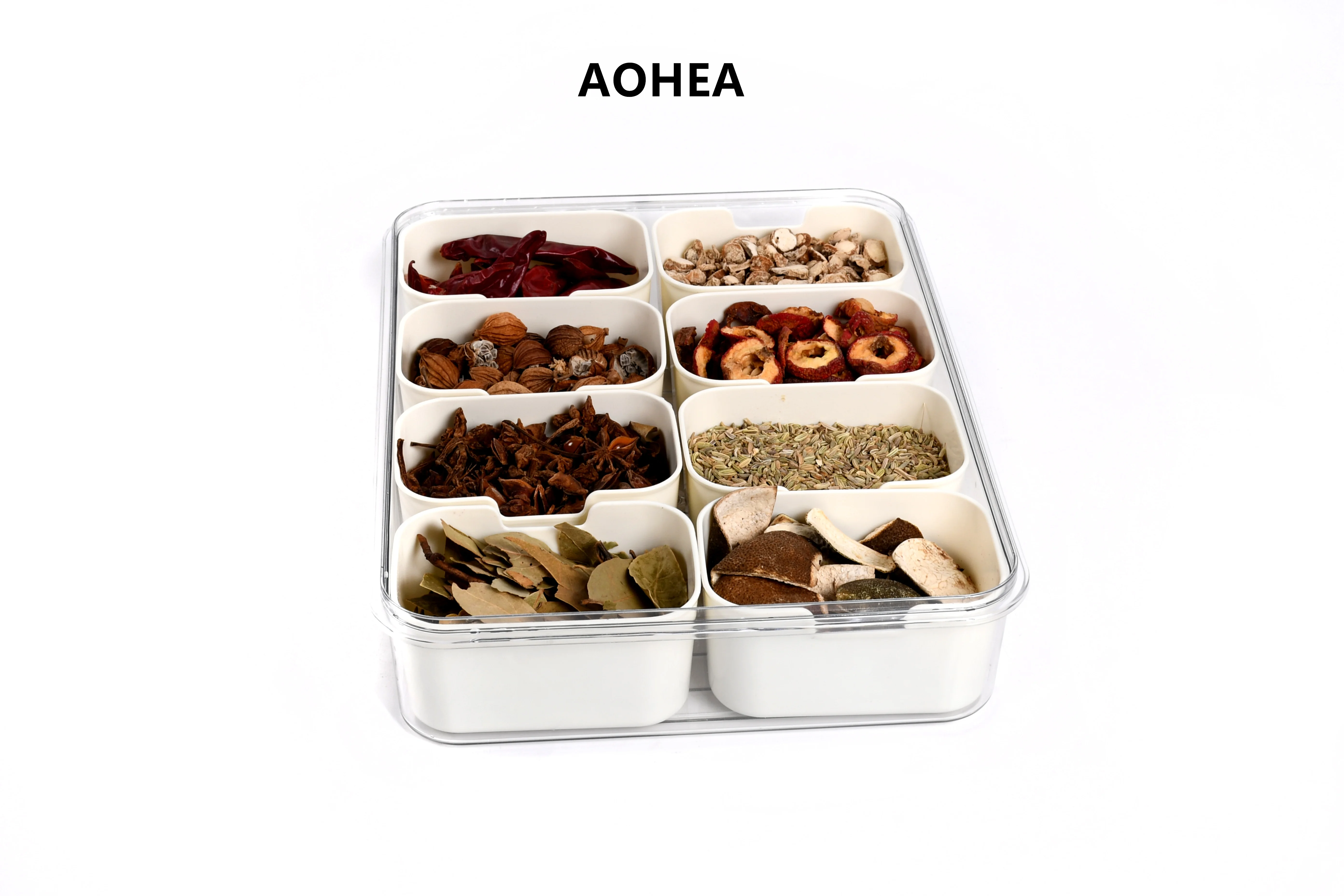 Aohea bpa free 4 8 compart Kitchen Portable Silicone Sealed Container Plastic Spice Box Food Storage Box