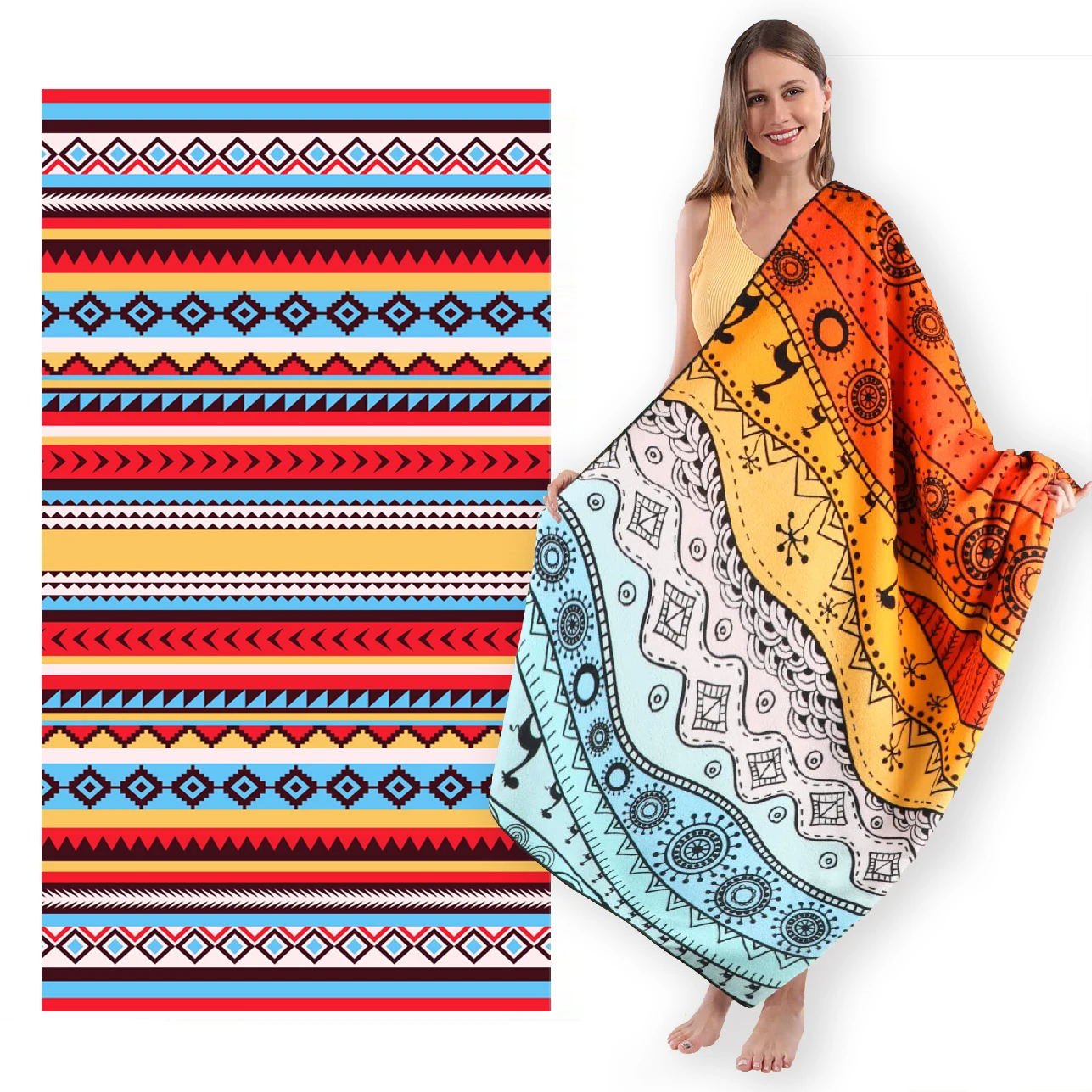 Personalized Custom Design Double Side Printed Sand Free Recycled Microfiber Swimming Large Soft Beach Towel