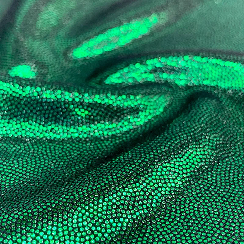 Free Sample stretchy holographic reflective glitter foil nylon spandex knitted fabric women swimwear party wear performance wear