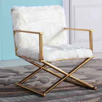 2021 light luxury single living room lounge chair with golden metal frame high-end appearance imported wool living room chair