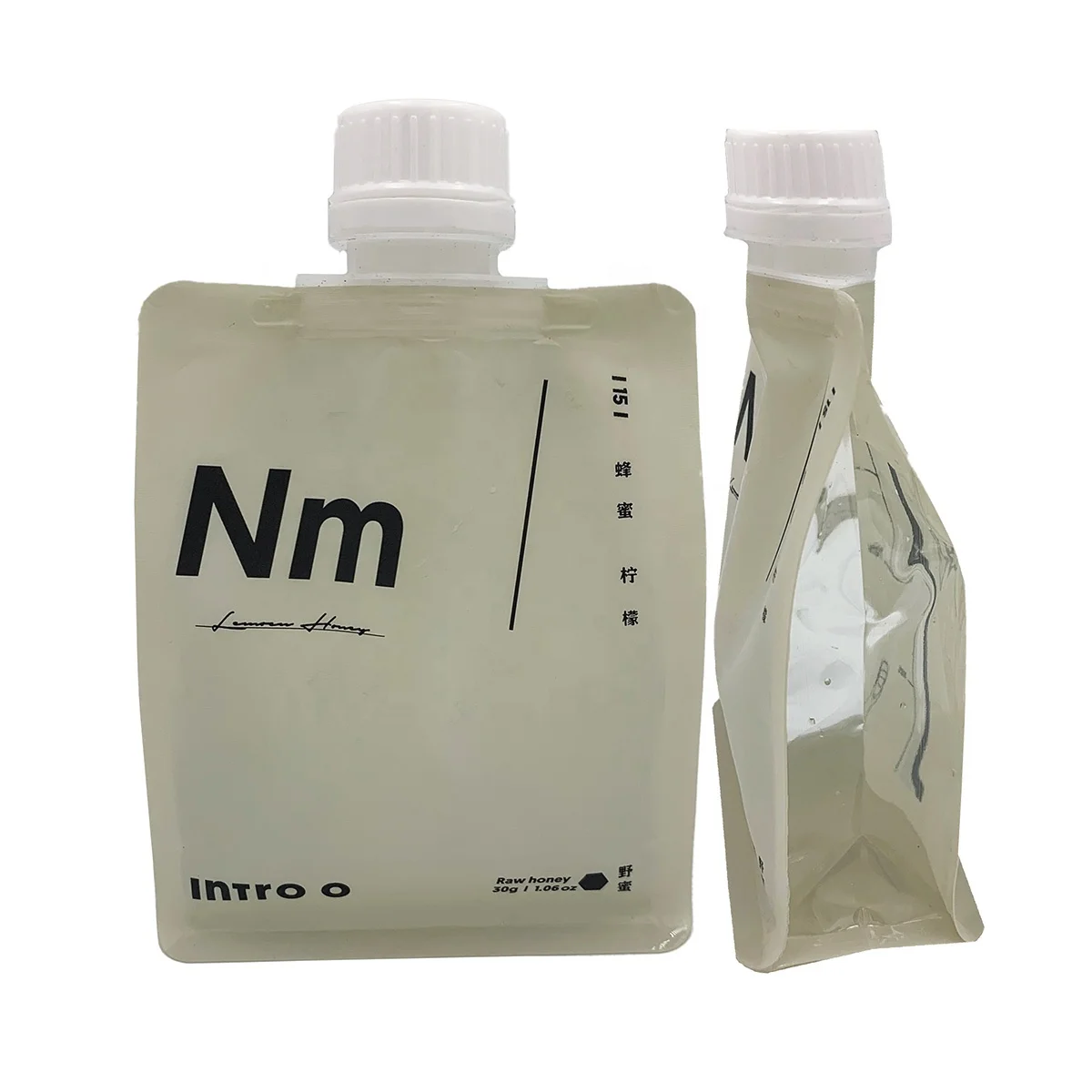 Custom small food plastic bag doypack 100ml flat bottom pouch honey spout pouch filling liquid packaging