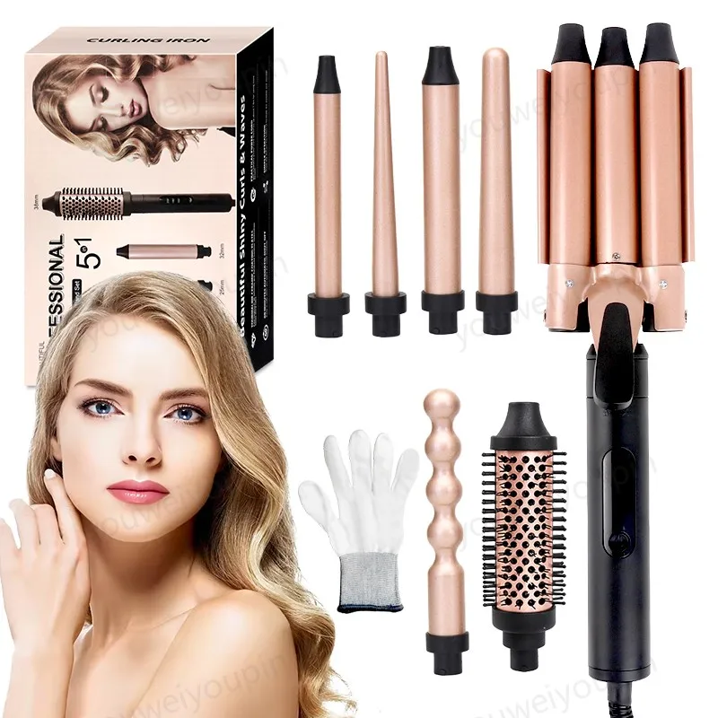 5 in 1 Curling Iron,Curling Wand Set Instant Heat Include Heat Protective Glove Professional Hair Curler Styling Tool