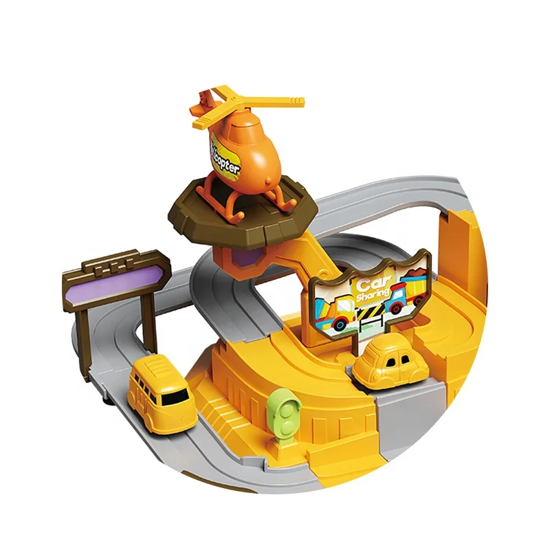 Tik Tok hot sale engineering adventure rail car set track toys cheap plastic table track city toy with mini car *2pcs