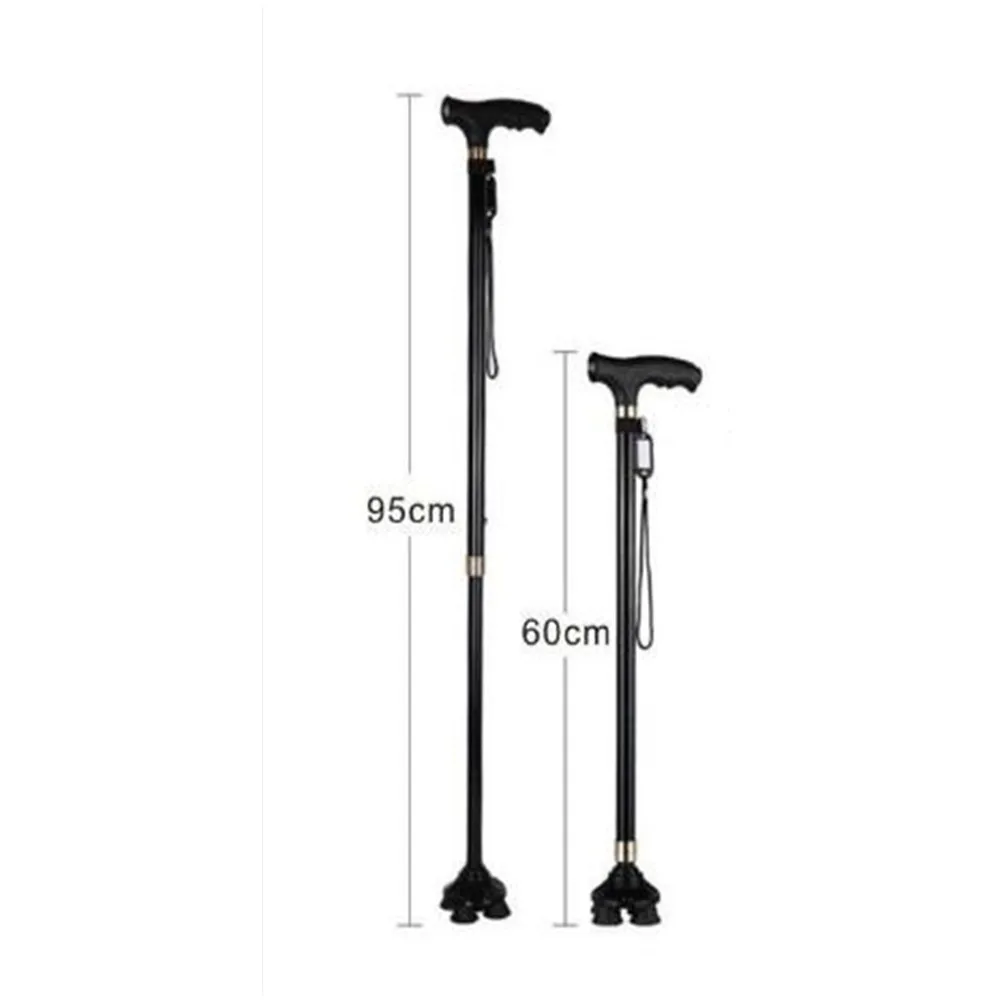 small Quad Base Folding Adjustable Walking Cane with LED Light