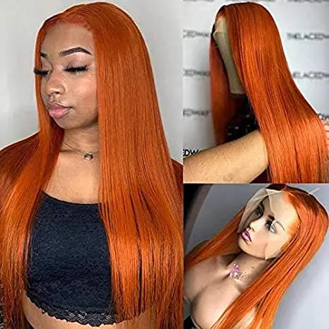 Ginger Red Orange HD Lace Front Wig , 99j Red Color Human Hair Wigs For Black Woman , Orange Color Wig Lace Front Human Hair