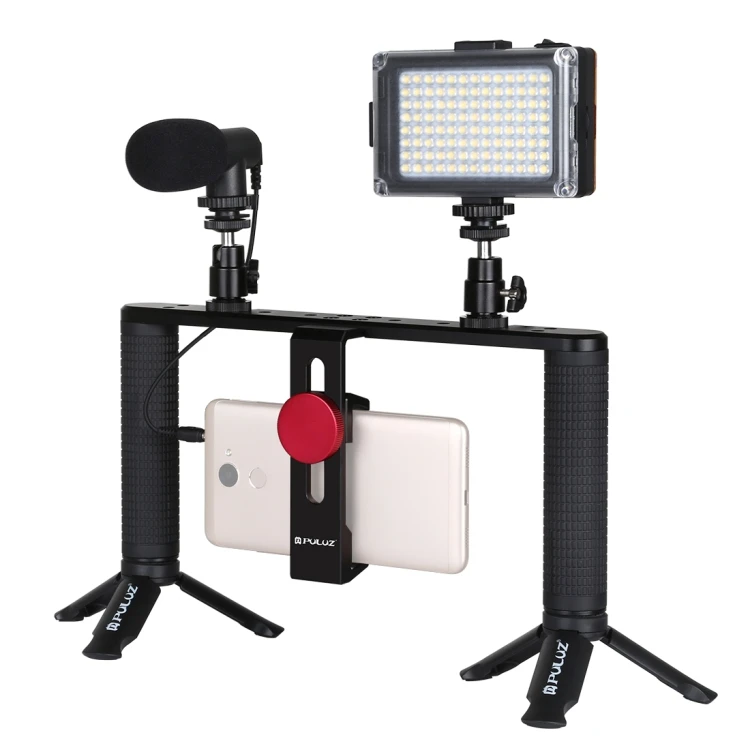 Wholesales Live Broadcast Equipment Camera Cage Led Selfie Light Cell Phone Kit Handle Stabil 4 In 1 Vlogging Live Broadcast Kit