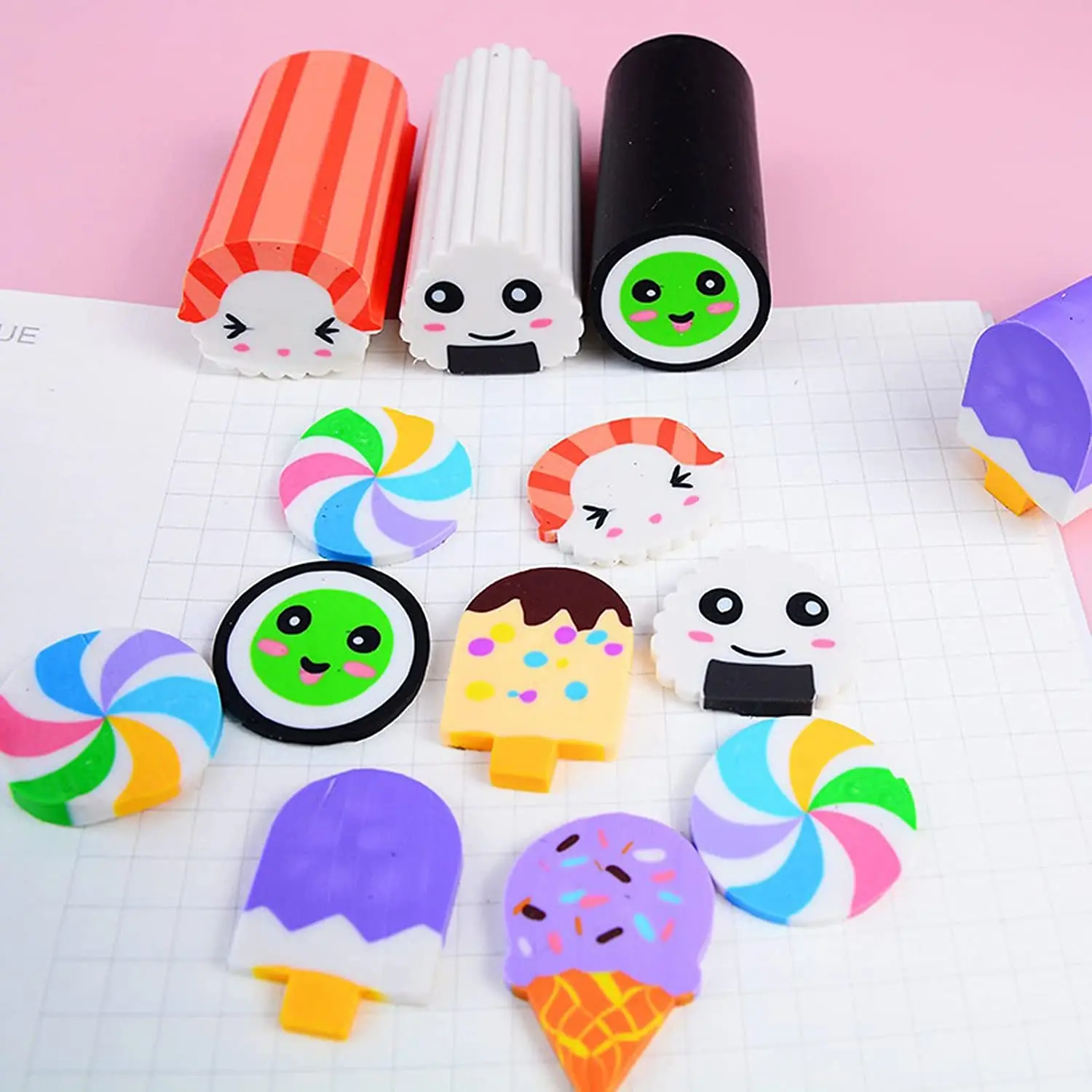 Food Erasers 12 Pieces Pet Erasers for Students Bulk Pencil Erasers School Supplies Gifts