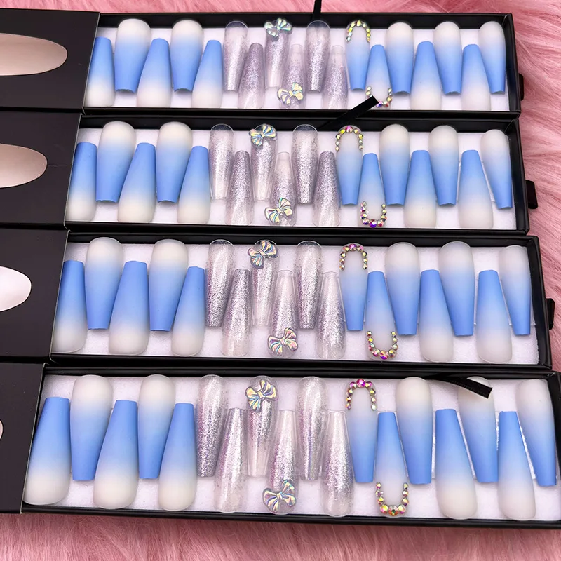 Wholesale Luxury Long Fingernail Rhinestone Press on Nails Packaging Box False Nail Art