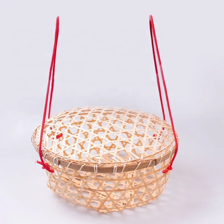 Factory Price Fancy Woven Crafts Bamboo Fruit Basket with Handle and Lid
