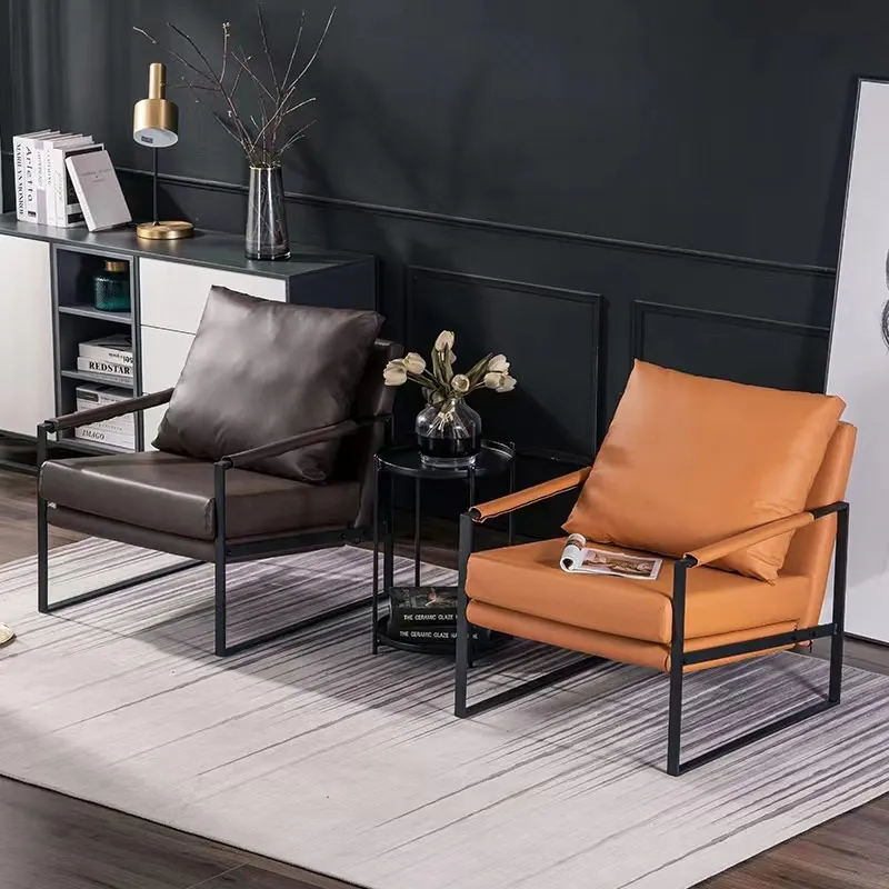 Hotel Lounge Home Furniture PU Leather Couch Living Room Arm Single Sofa Chair