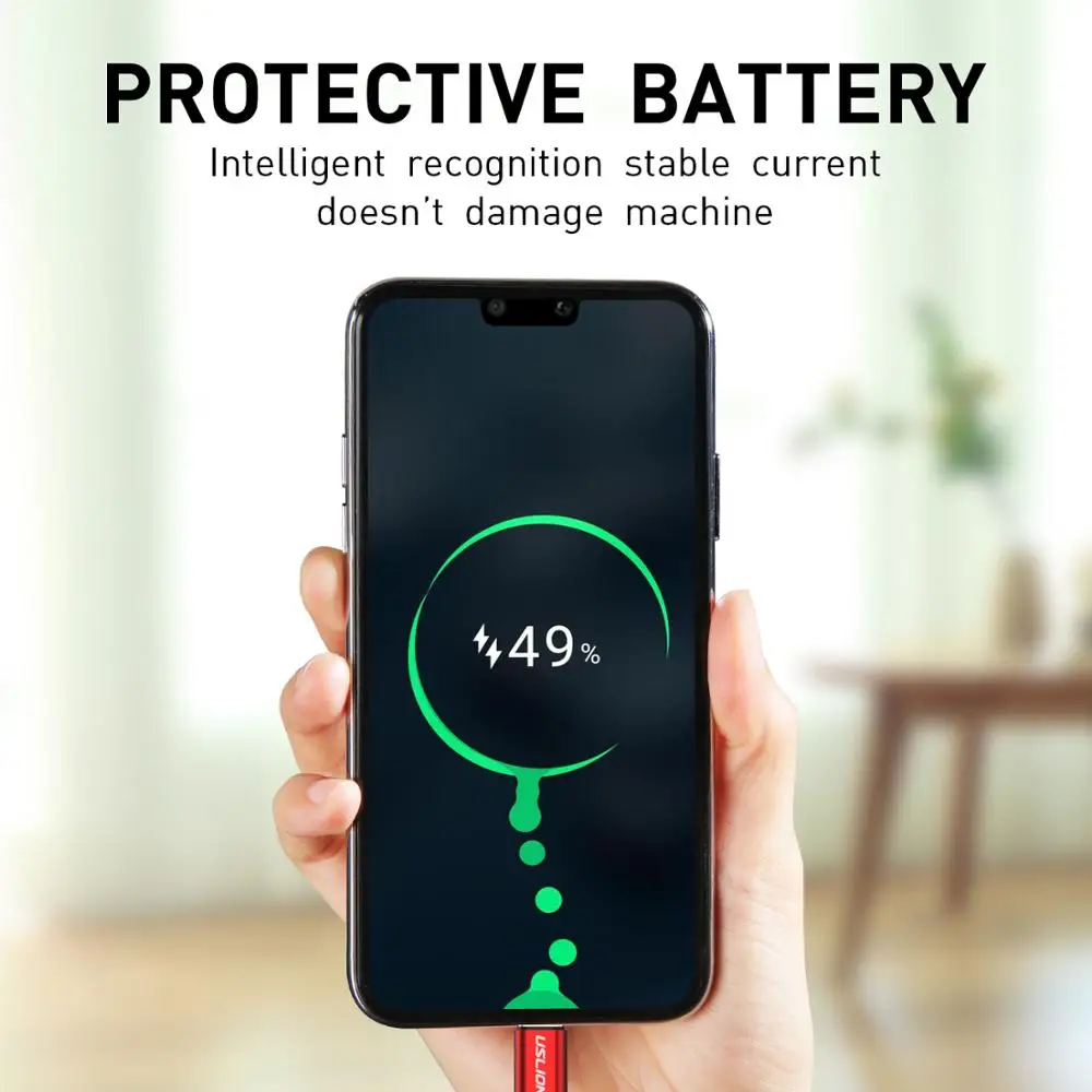 USLION Fast Charging Cable for Samsung QC 3.0 Quick Charging Data Cable Mobile Phone USB Cable for Micro