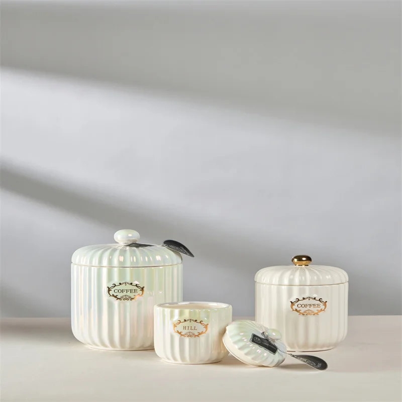2023 wholesale home goods gold plating  food  glossy  storage sugar jar tea  coffee canister  with lid
