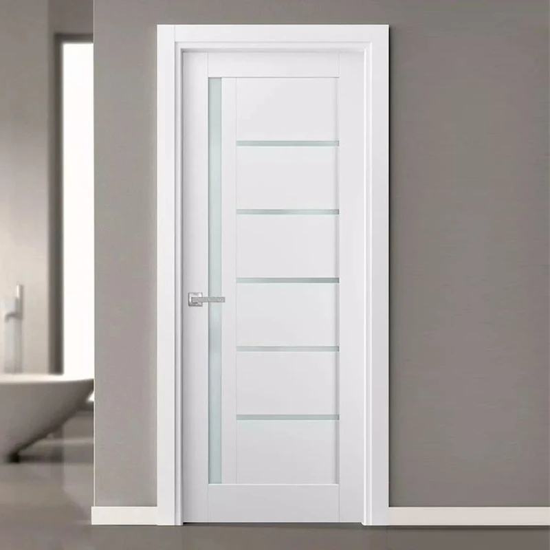 Modern design prehung PVC wooden door panel for houses interior for office for toilet bathroom with handle price