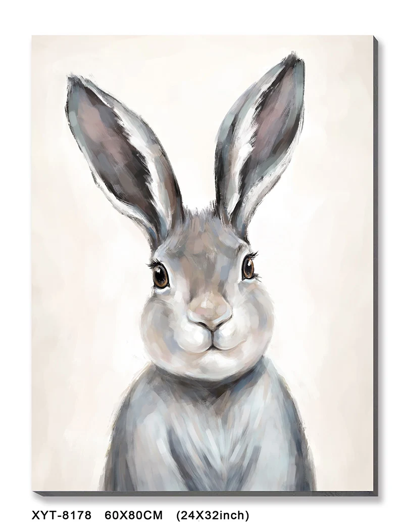 Современный реалистичный серый кролик 50% Ручная Роспись Кролик Холст Картина маслом для настенного искусства
