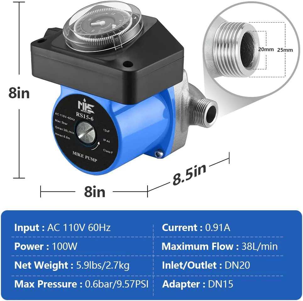 RS15-6 110v Electric Water Booster Timer Circulating Pump For Circulation of Hot Domestic Water