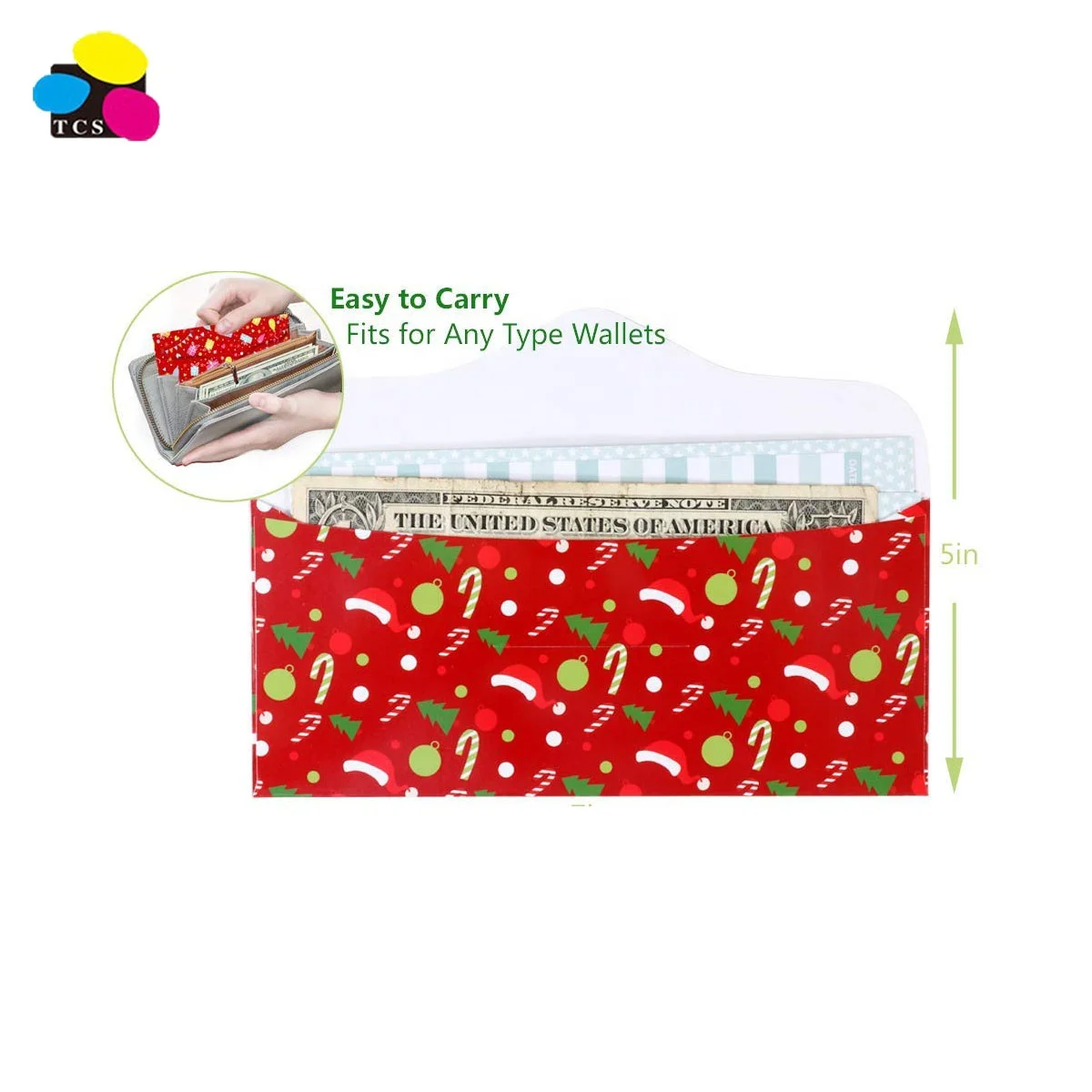 Bulk sale Coated Paper Christmas Pattern  Red And Green Portable Size Money Cash Envelope Wallet