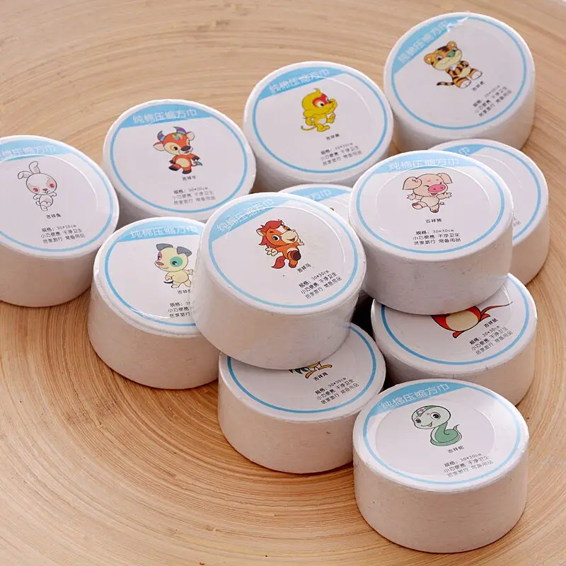 China Hot Sale Round Shape Magic Compressed 100% Cotton compact Guest Towel