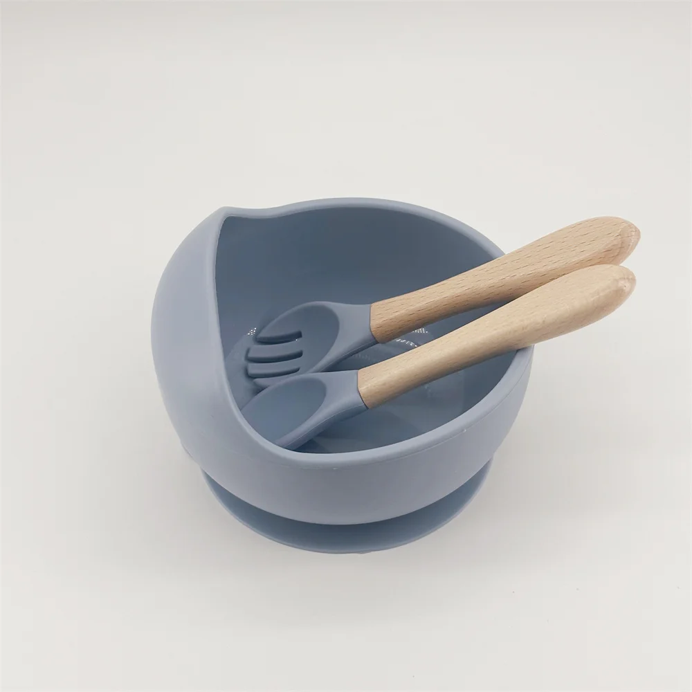 EN71 BPA Free Baby Eating food bowls Products Silicone Baby kids Feeding Set dinner suction Bowl and Spoon Fork set Supplies
