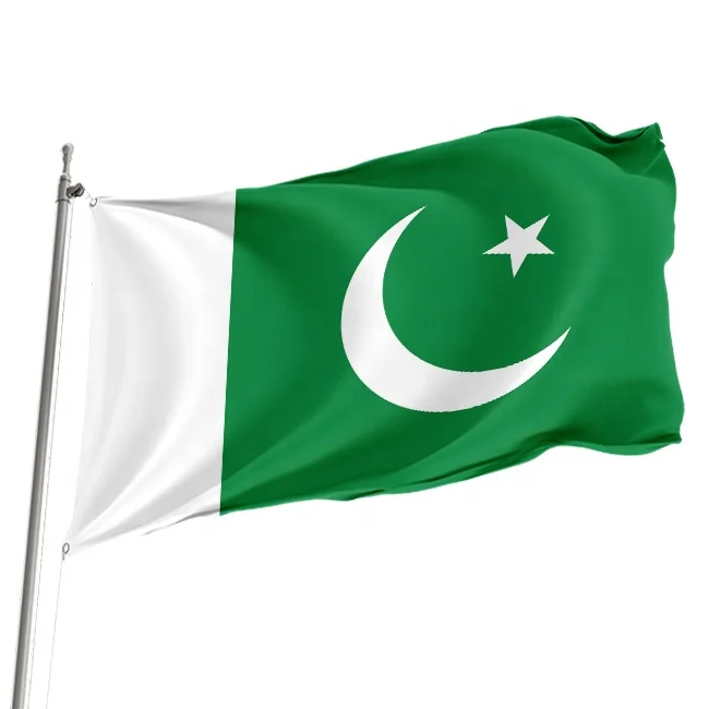 Promotion custom 3*5ft100% polyester bright colors not easy to fade fine workmanship double-sided sewing Pakistan flag