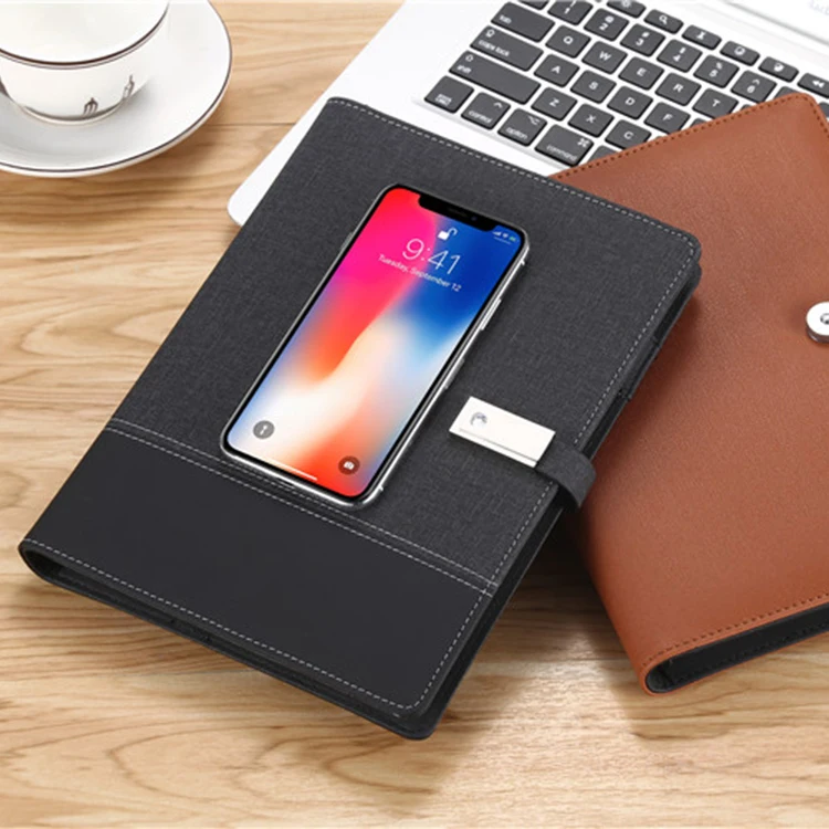 Fast charging wireless notebook powerbank note book agenda diary with USB