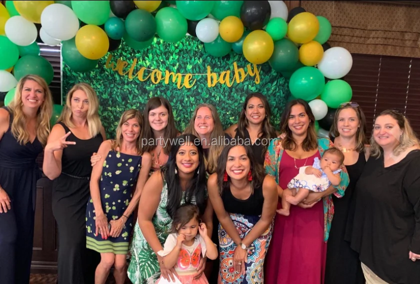 Partywell Baby Shower Glitter Welcome Baby Tropical Palm Leaves Banner Party Supplies Decorations Photo Booth Props