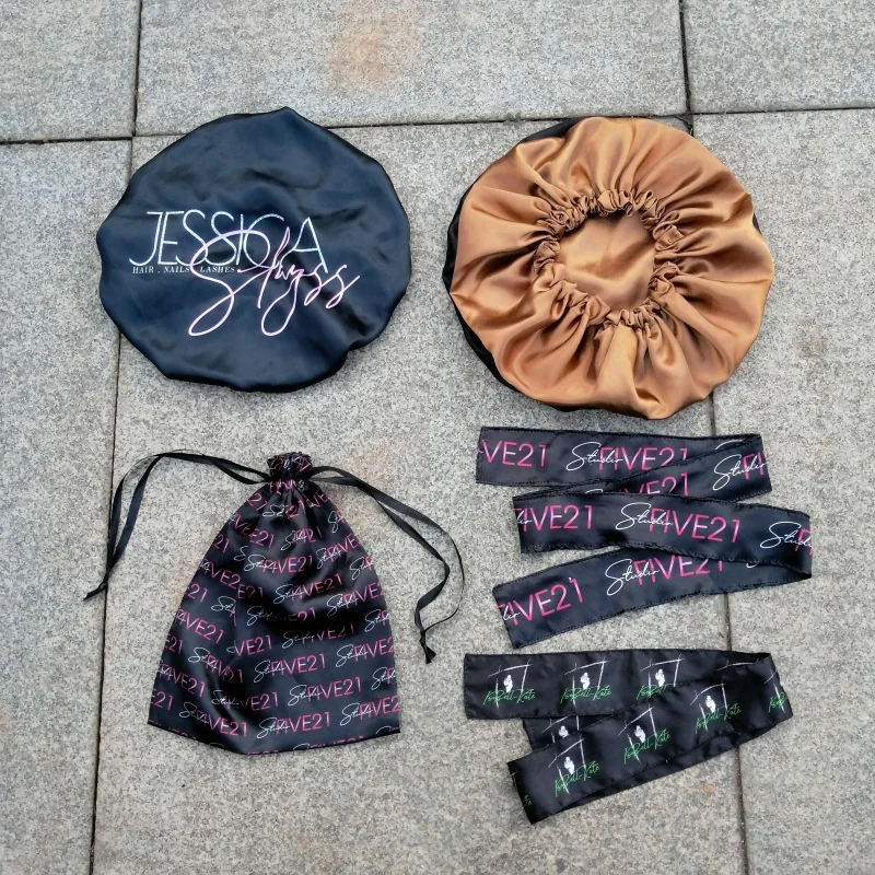 Factory Selling Reversible Silk Headband And Satin Hair Wraps Sleep Satin Hair Bonnets With Logo Custom