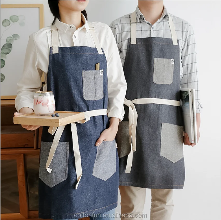 2020 new model embroidery logo cotton kitchen apron/garden apron