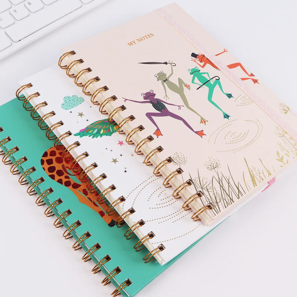 Factory Spot Wholesale Elastic Tape Notepad Cartoon Animal Double Coil English A5 Exquisite Gift Coil Notebook Custom Logo
