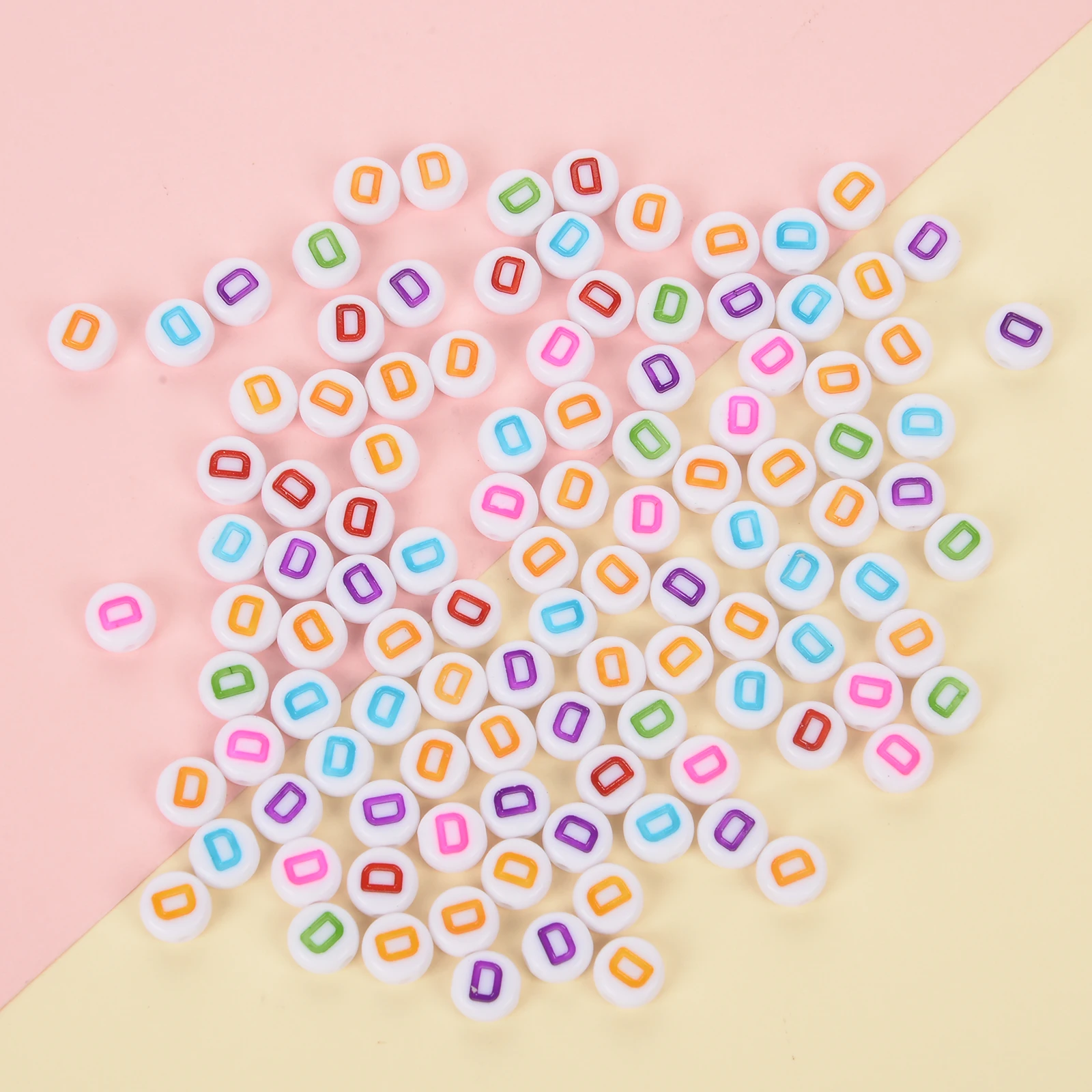 100Pcs/lot White Base Colorful Acrylic Letter Beads Flat Round Loose Beads For Jewelry Making DIY Charm Bracelets Accessories