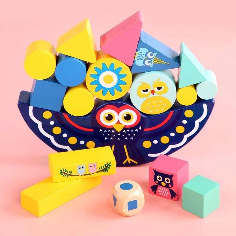 Hot Sale 2022 Wholesale custom owl animal stacking high Balance interactive puzzle stacking tower toy building blocks