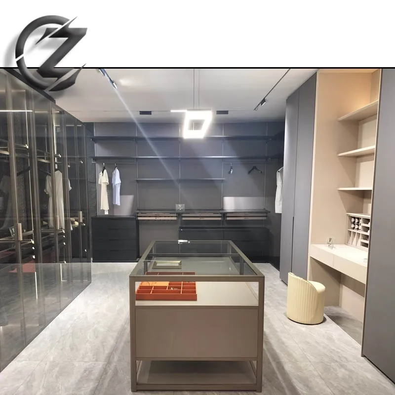 Custom Modern Light Luxury Glass Door Cloakroom Bedroom Furniture for Home Use