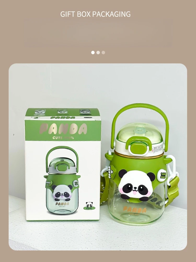 K03 Cute Cartoon Kids gifts Fashion Panda Big Belly Cup Water Bottle With Tube Gril Insulated Water Cup 820ml Wholesale