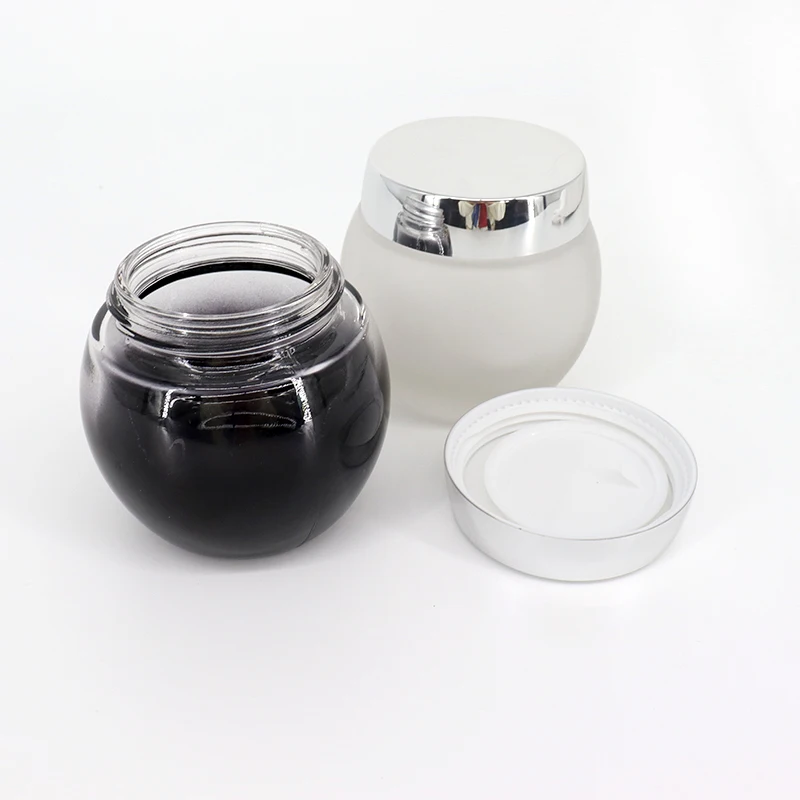 Luxury 1oz 2oz 4oz 8oz Frosted Black White Empty Face Cream Container Round Glass Cosmetic Jar with Black White Silver Lid