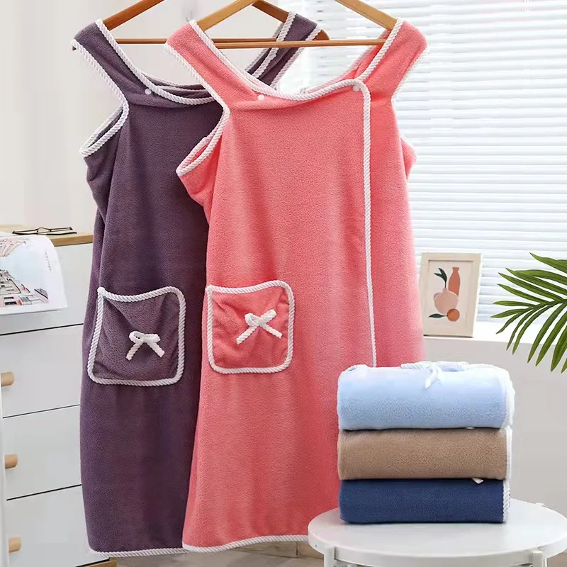 Body Wrap with Adjustable Touch Fastener Factory wholesale microfiber soft beauty sexy women bath towel dress