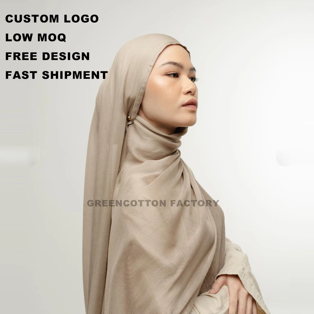 High Quality Custom Logo Rayon Modal Hijabs Popular Muslim Soft 100% Viscose Cotton Voile Scarfs Fashion Women Shawls For Lady
