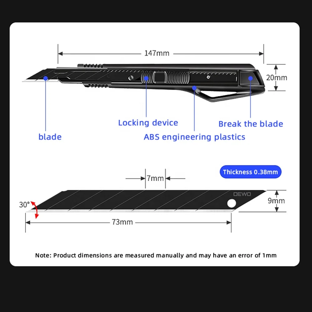Leather foam cutting utility knife, 9mm blade with automatic locking, stable cutting, easy to use