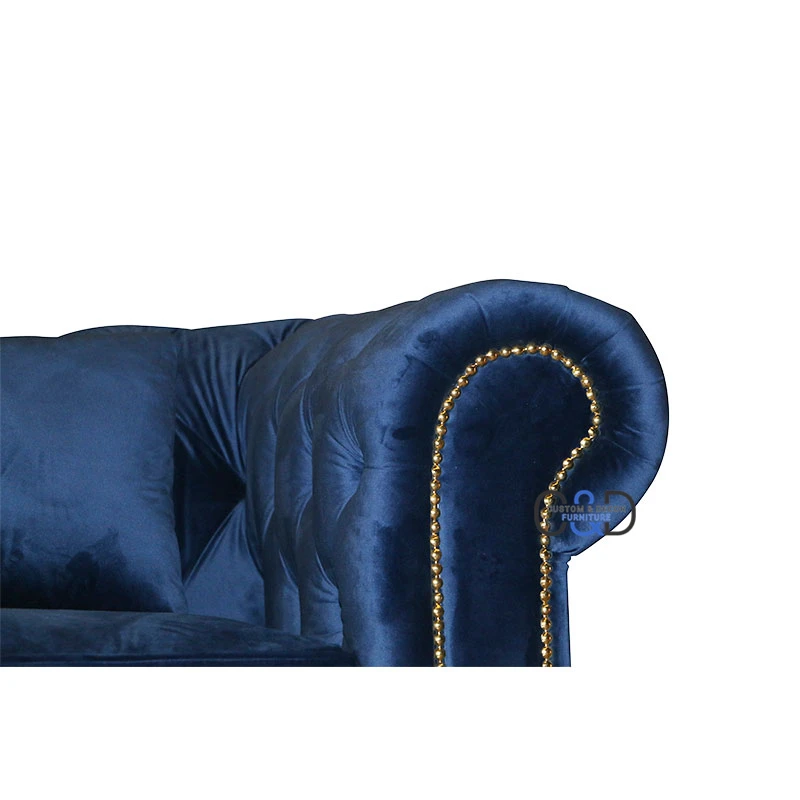 l shaped luxury fabric blue velvet couch sofa Chesterfield living room furniture