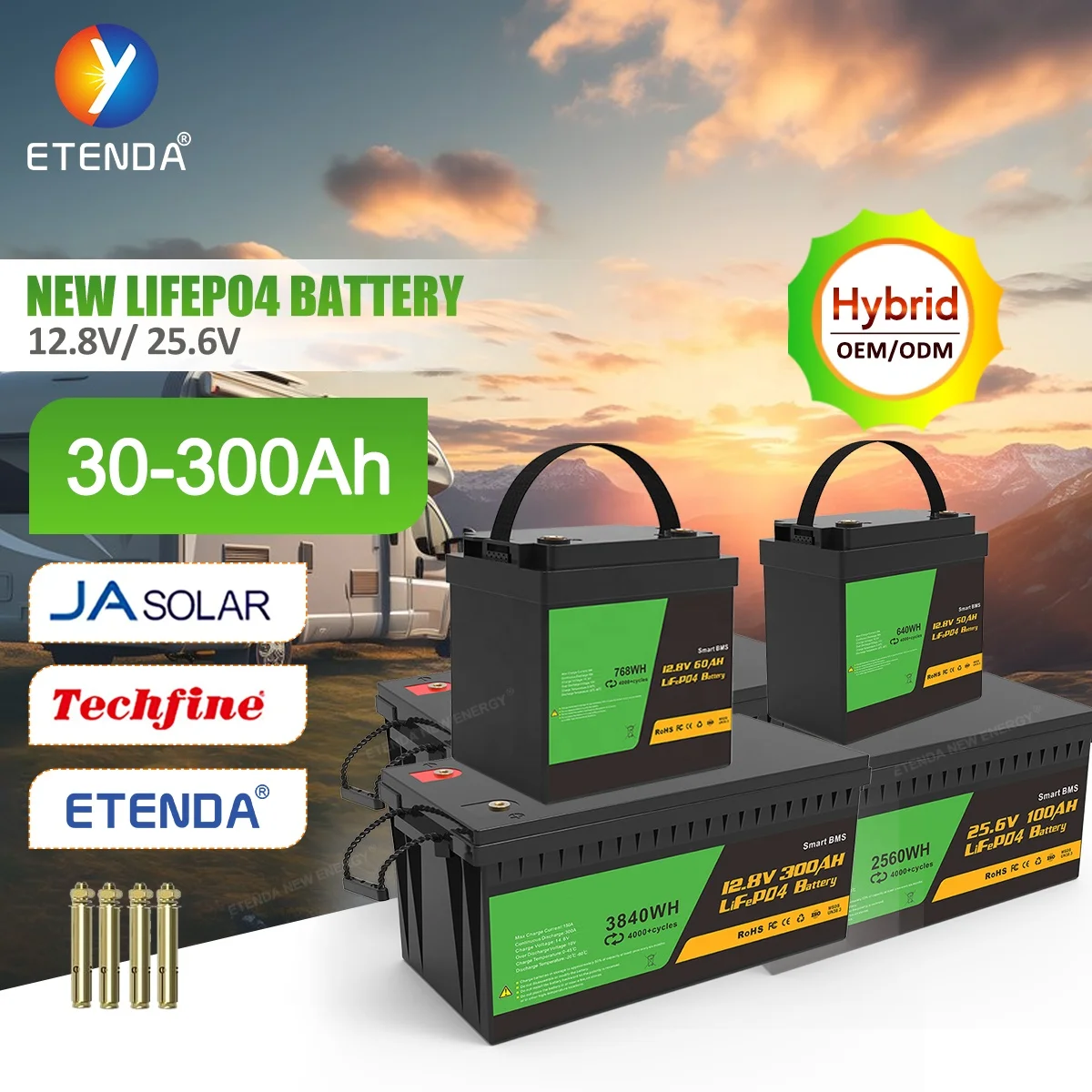 High capacity RV 12.8V 100Ah 200Ah 300Ah outdoor portable energy storage power station outdoor mobile rainproof rv power supply