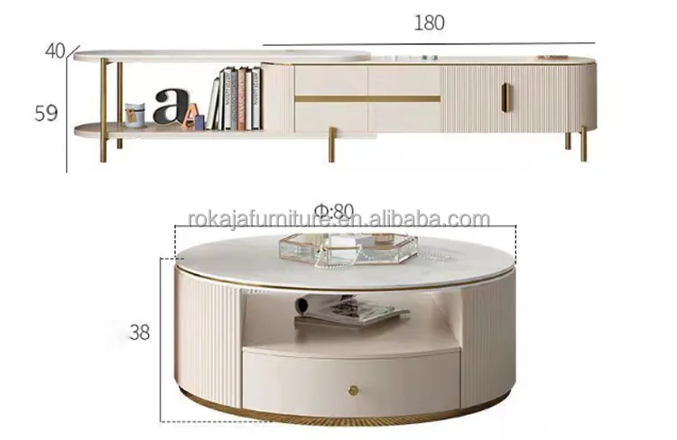 Hot Sale Expandable Tv Stand With Solid Wood Drawer Rock Slab High Low Round Coffee Table Tv Stand Combo Tv Stand Expand 2.6m