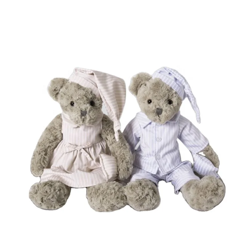 Hot sale pajamas bear gray plush stuffed sleepy teddy doll custom soft animal toy