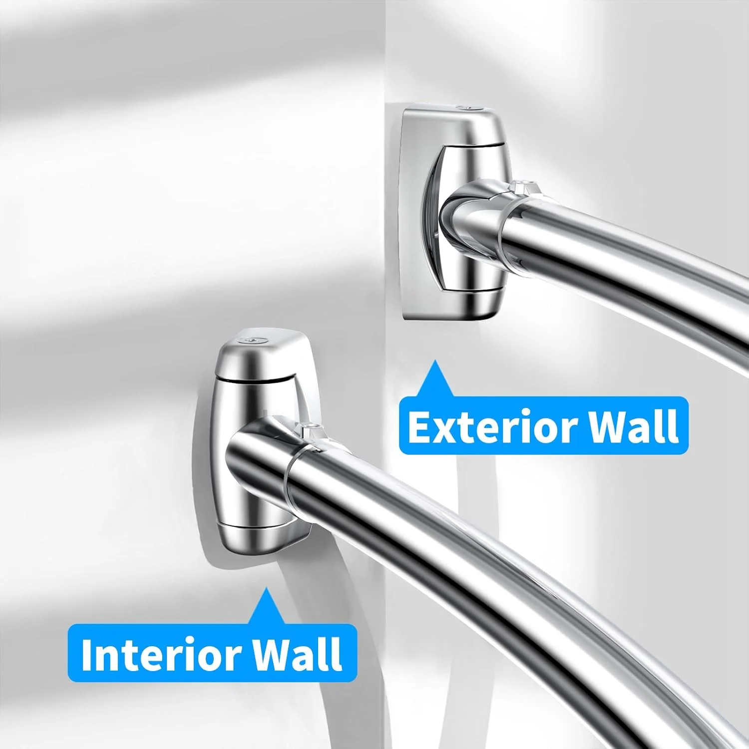 CF BSR99 Curved Stainless Steel Shower Curtain Rod 43-72 Inches Adjustable multifunction Shower Curtain Rod Tension Anti-Slip