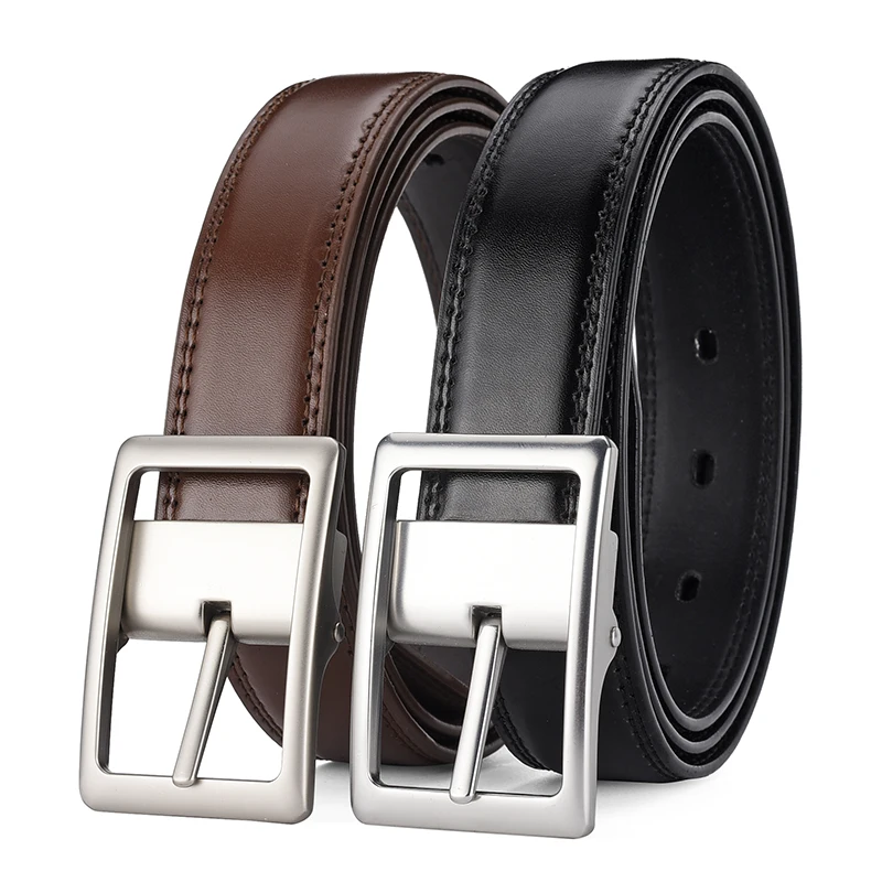 Wholesale Custom Adjustable Fashion Luxury Business Belt Men Pin Buckle Black Genuine Leather Belts