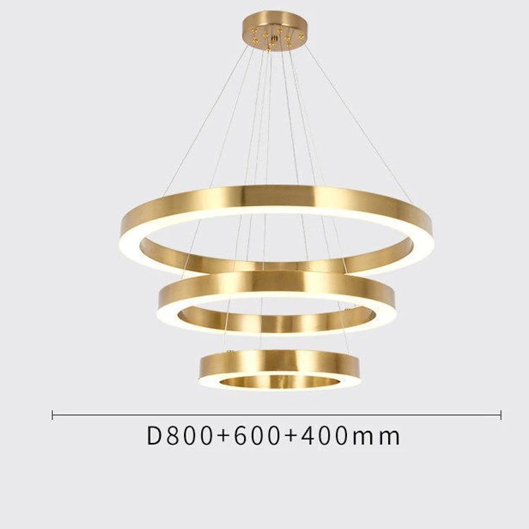 Home Decor 3rings High Ceiling Hanging Lamp Steel Led Round modern Nordic luxury crystal chandelier pendant light For Restaurant