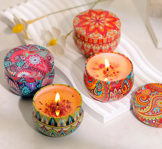 China Competitive Price Small Metal Dry Flowers Luxury Candles Wax Jars Scented Candles For Sale
