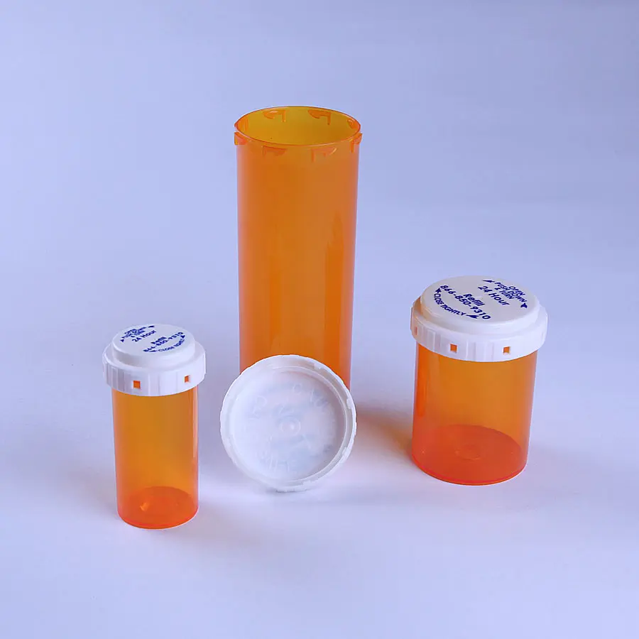 8DR 13DR 16DR 20DR 30DR 40DR 60DR Medical Amber  Empty Plastic Script Vials with Reversible Screw Cap