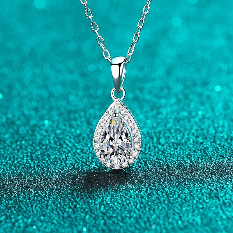 925 Sterling Silver Pear Shaped Solitaire Pendant Necklace for Brides
