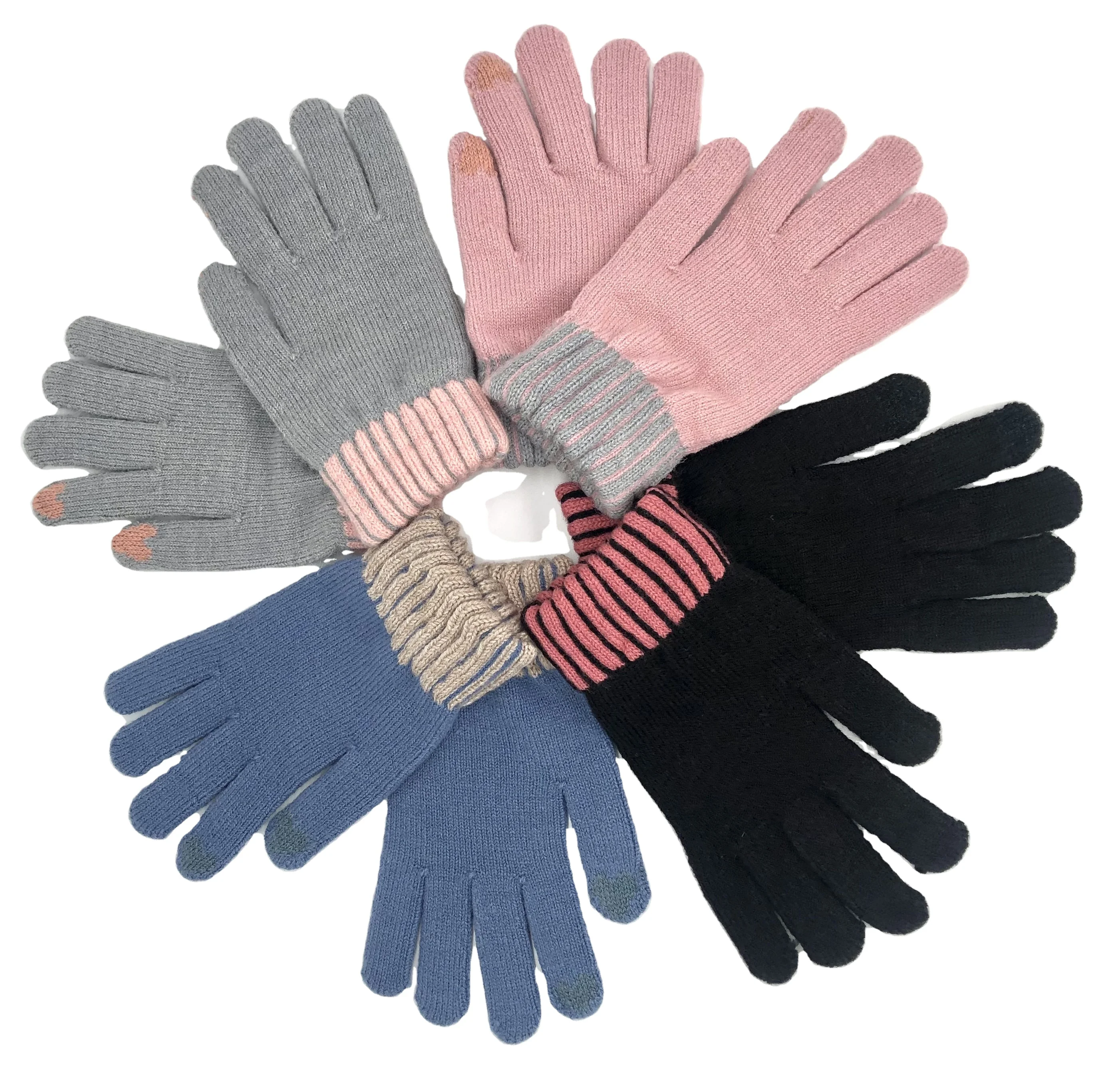 Factory direct sale touch screen knit winter gloves warm gloves two color jacquard wrist gloves